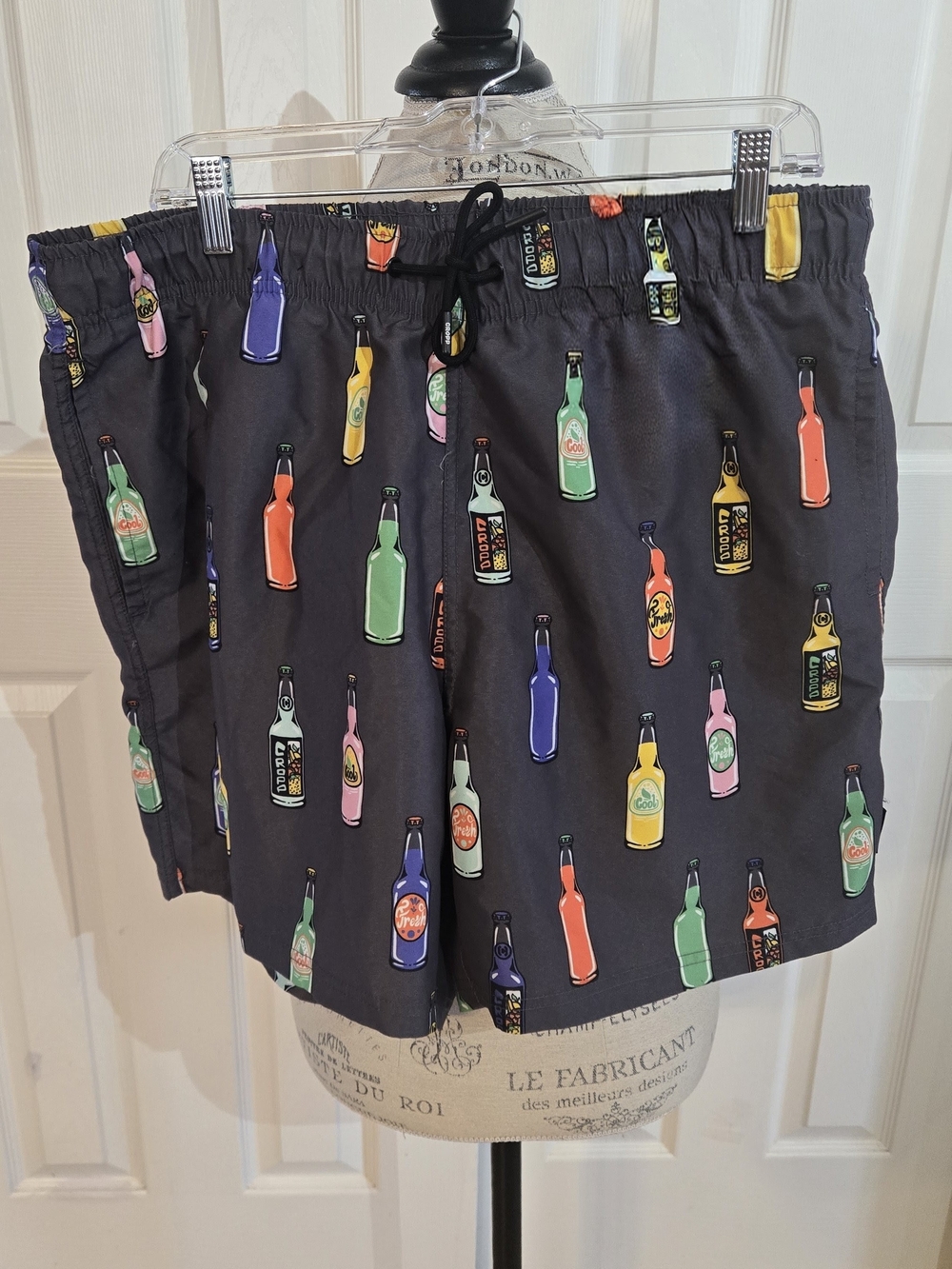 Men's Black Bottle-Print Swim Trunks